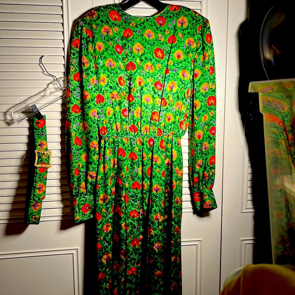 Dress 12, Silk Dress by LIHLI of New York. Elastic Waist, Ornate Belt